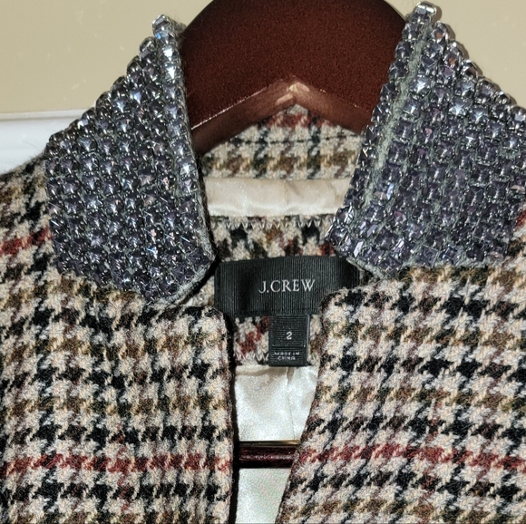 J. CREW "REGENT" Houndstooth Check 100% Wool Blazer, Embellished Collar Size 2 - Picture 5 of 14